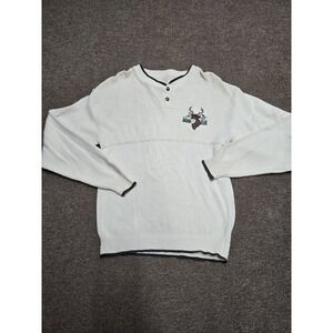 Vintage 90s Y2K Beige Stag Deer Henley Sweater Men's L Knit Pullover Grandpa‎